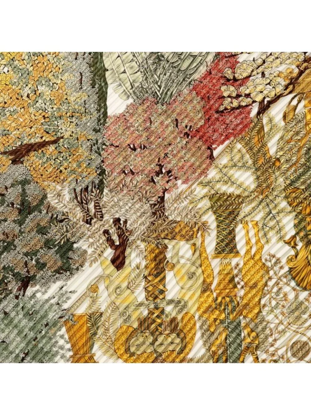 Hermes Carre 90 Pleated les Legendes de L'arbre Wood Legend Scarf Large